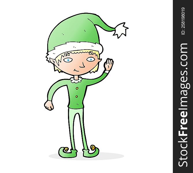 cartoon waving christmas elf