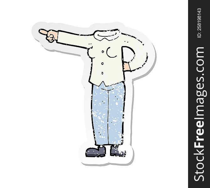 retro distressed sticker of a cartoon pointing body