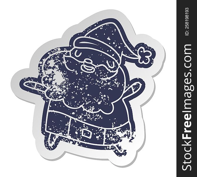 Distressed Old Sticker Kawaii Of Santa Claus