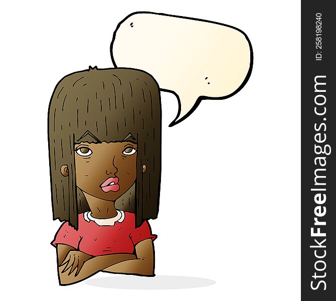 Cartoon Girl With Folded Arms With Speech Bubble