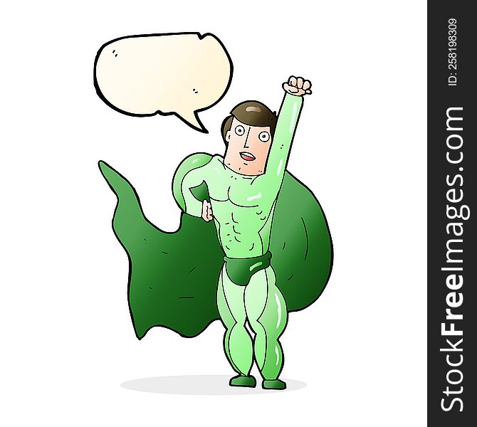cartoon superhero with speech bubble