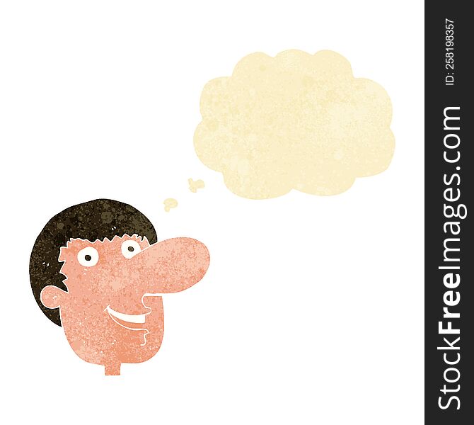 cartoon happy male face with thought bubble