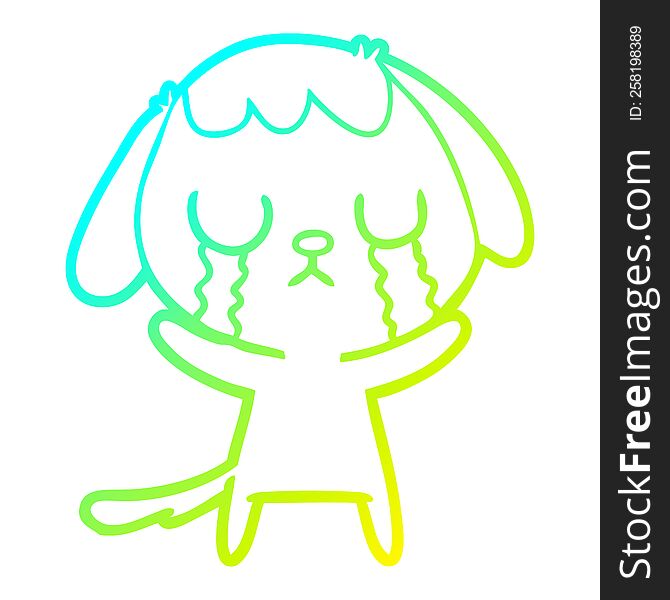 Cold Gradient Line Drawing Cute Cartoon Dog Crying