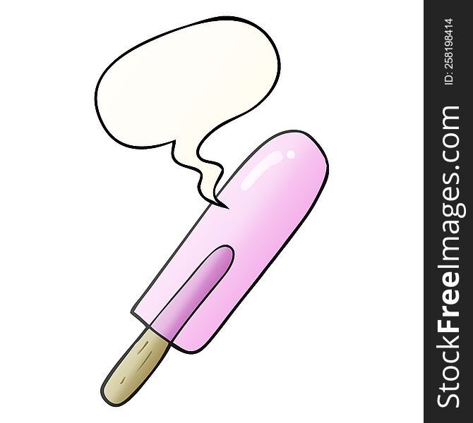 cartoon ice lolly with speech bubble in smooth gradient style