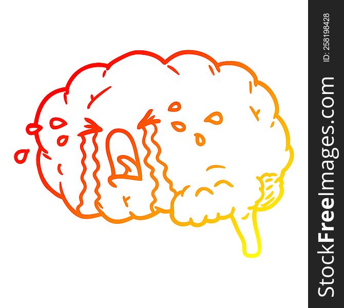 warm gradient line drawing of a cartoon brain crying
