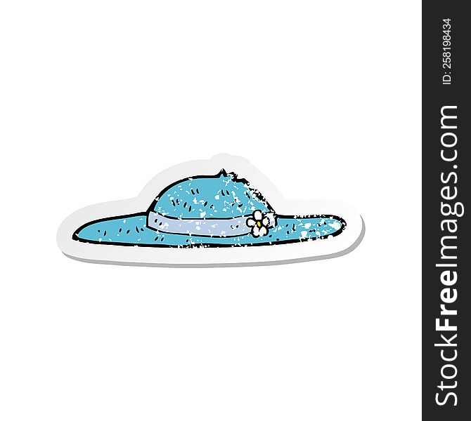 retro distressed sticker of a cartoon summer hat