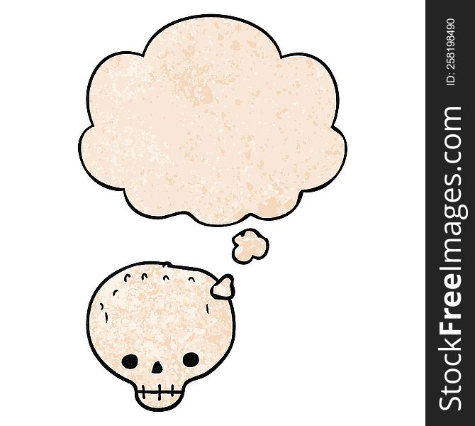 Cartoon Skull And Thought Bubble In Grunge Texture Pattern Style
