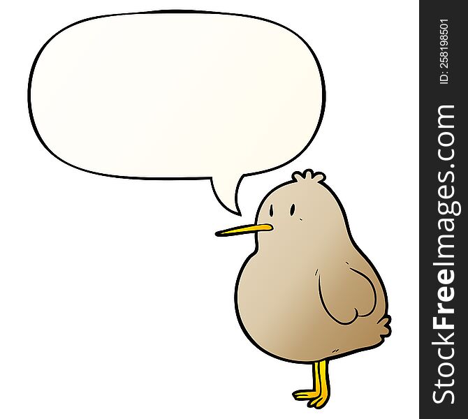 Cute Cartoon Kiwi Bird And Speech Bubble In Smooth Gradient Style