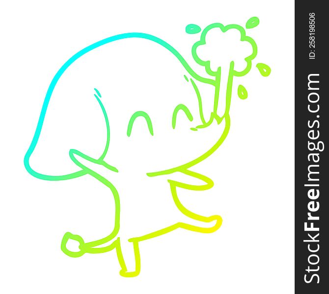 cold gradient line drawing cute cartoon elephant spouting water