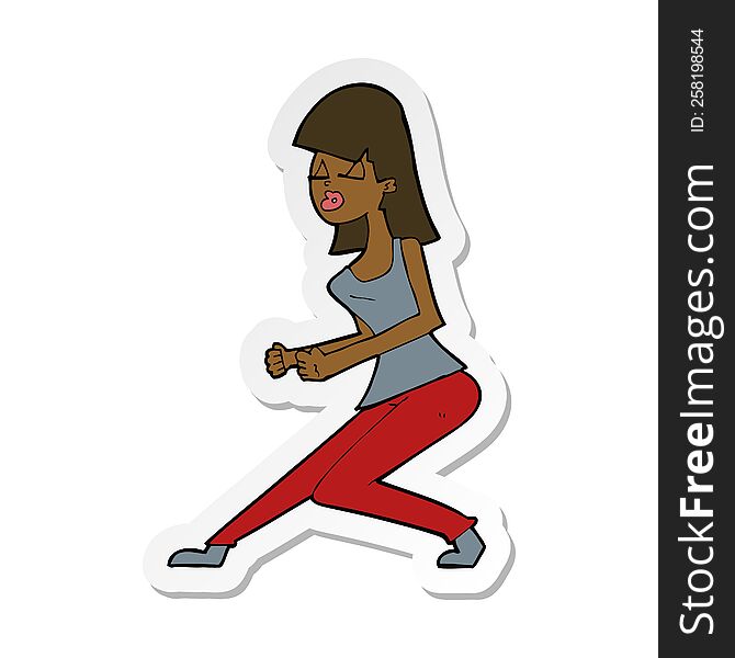 sticker of a cartoon crazy dancing girl