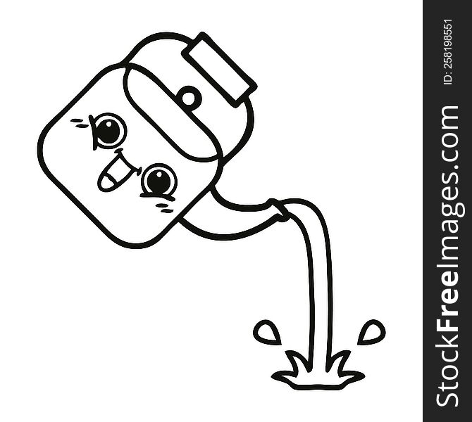 line drawing cartoon of a pouring kettle