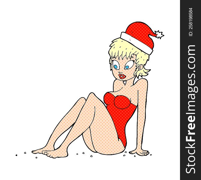 Cartoon Swimsuit Model In Christmas Hat