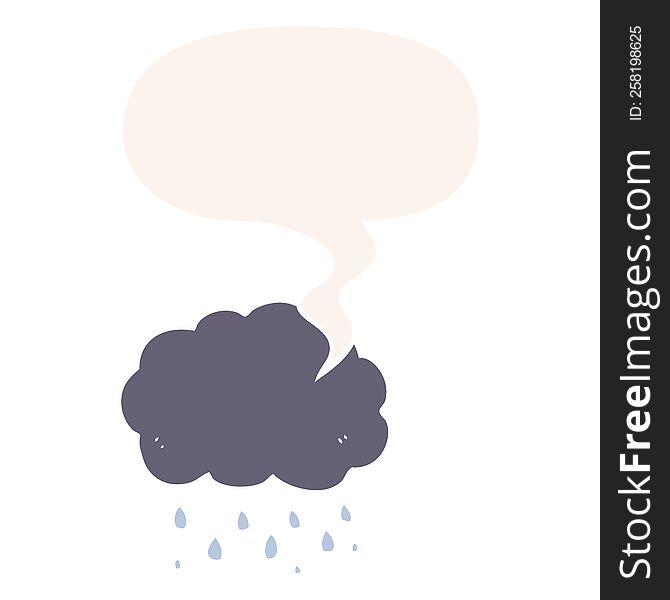 cartoon cloud raining with speech bubble in retro style