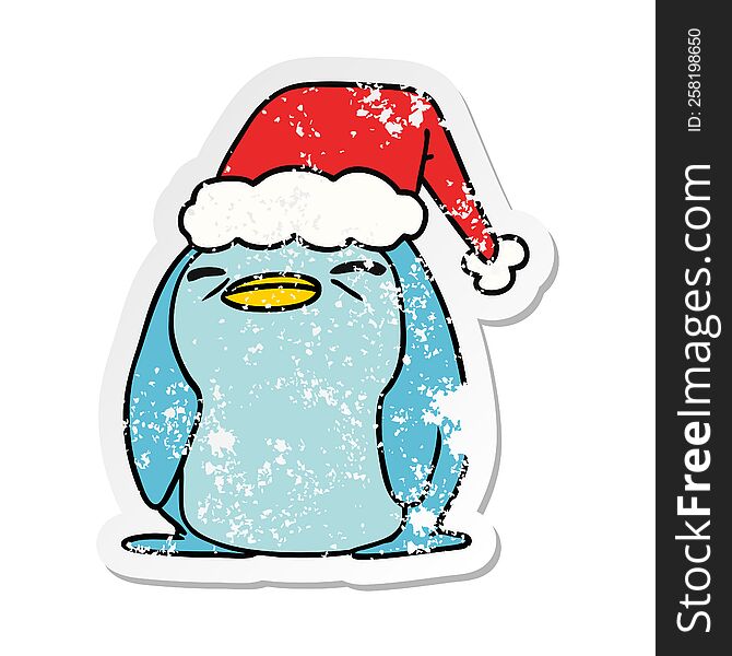 Christmas Distressed Sticker Cartoon Of Kawaii Penguin