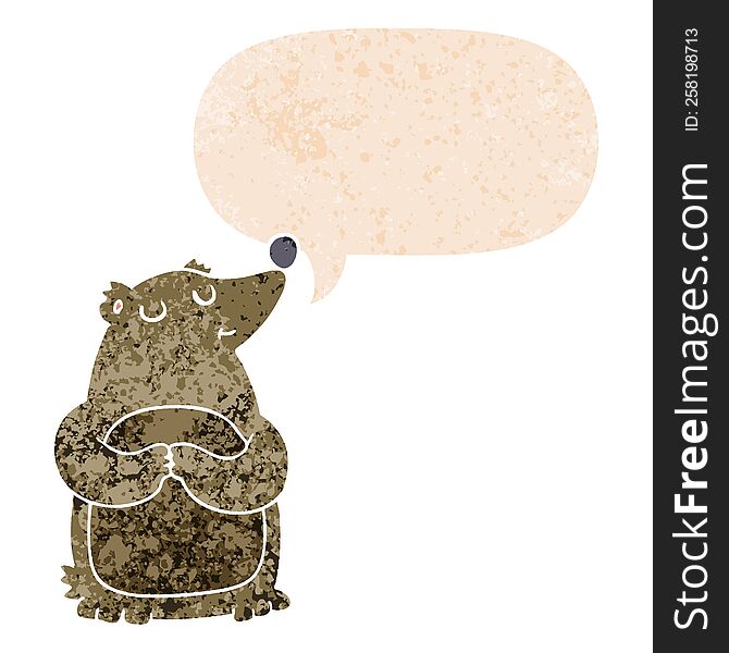 Cartoon Bear And Speech Bubble In Retro Textured Style