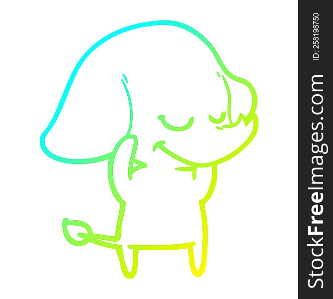 cold gradient line drawing of a cartoon smiling elephant