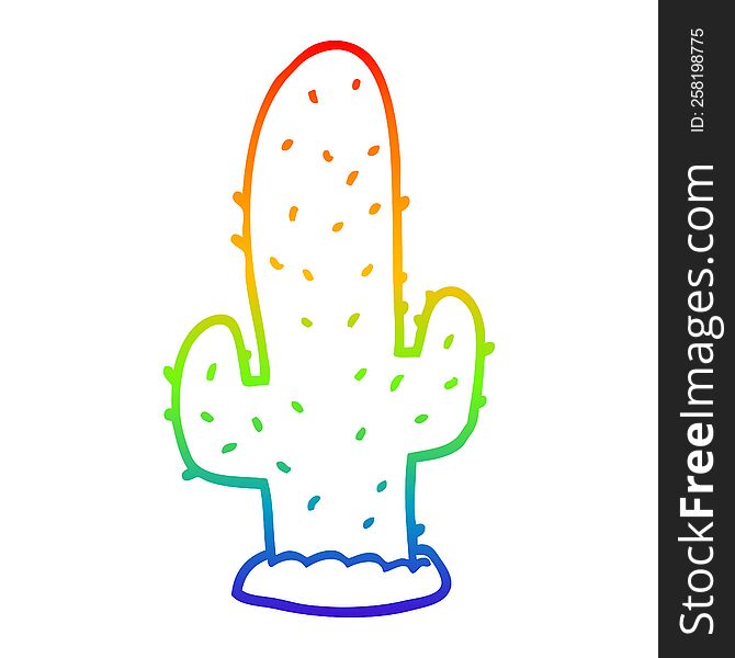 Rainbow Gradient Line Drawing Cartoon Cactus