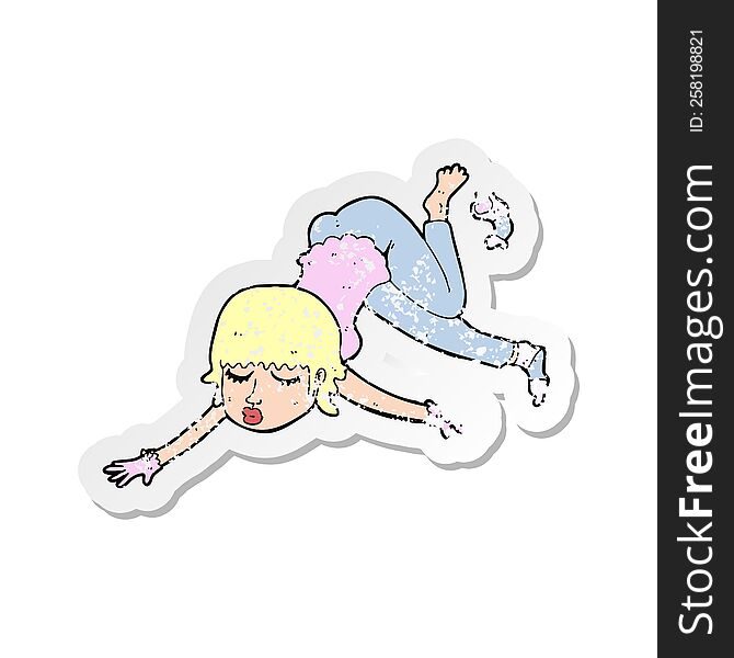 retro distressed sticker of a cartoon woman floating