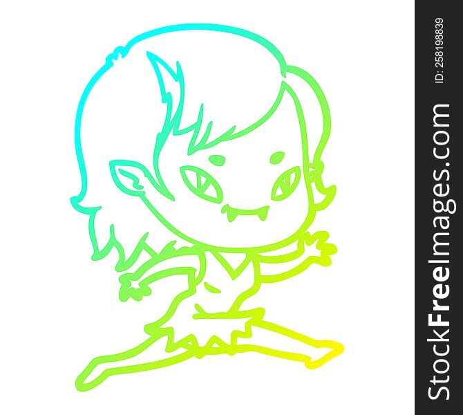 Cold Gradient Line Drawing Cartoon Friendly Vampire Girl Running