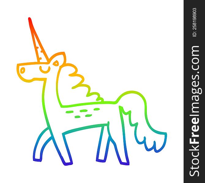 rainbow gradient line drawing of a cartoon magical unicorn