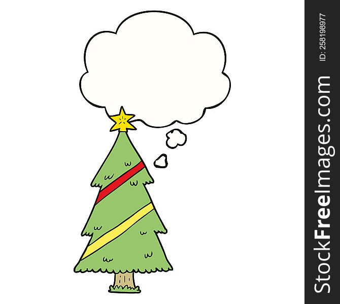 Cartoon Christmas Tree And Thought Bubble