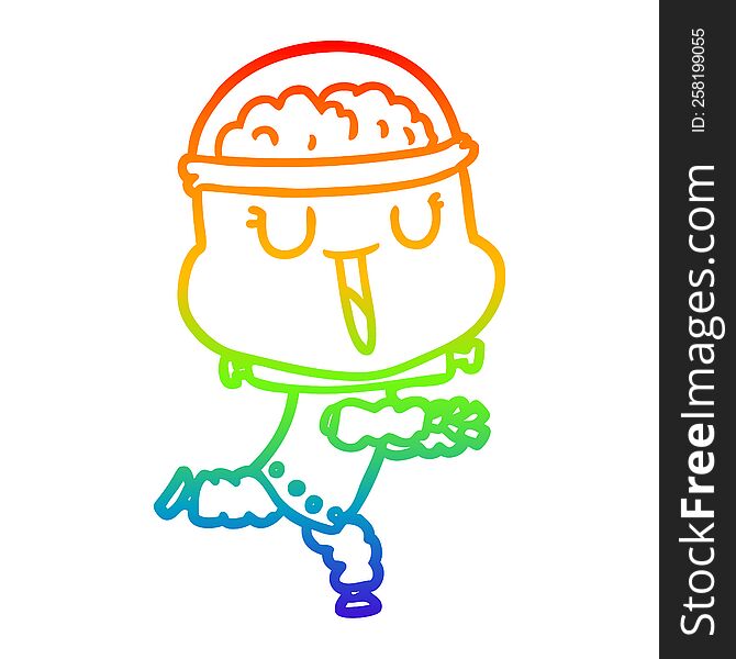 Rainbow Gradient Line Drawing Happy Cartoon Robot Running