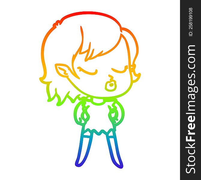 Rainbow Gradient Line Drawing Cute Cartoon Vampire Girl