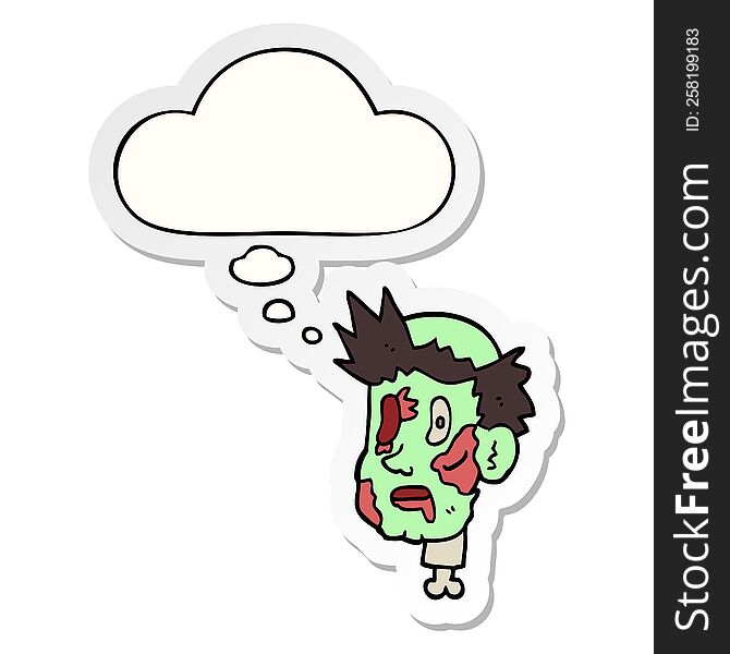 Cartoon Zombie Head And Thought Bubble As A Printed Sticker