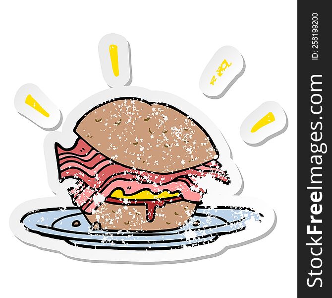 distressed sticker of a cartoon bacon sandwich