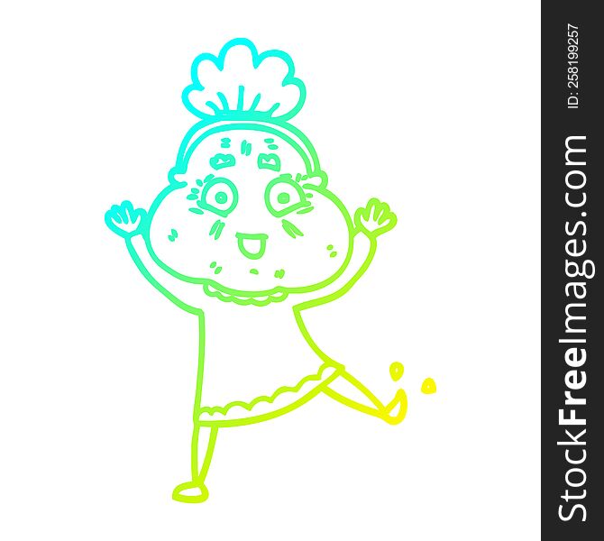 Cold Gradient Line Drawing Cartoon Dancing Old Lady
