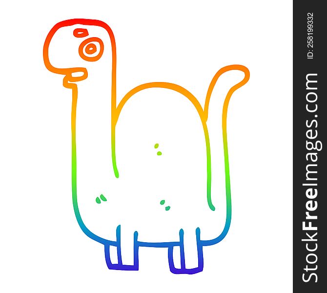 Rainbow Gradient Line Drawing Cartoon Prehistoric Dinosaur