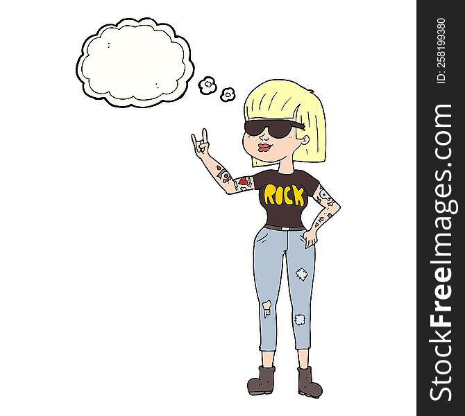 freehand drawn thought bubble cartoon rock woman