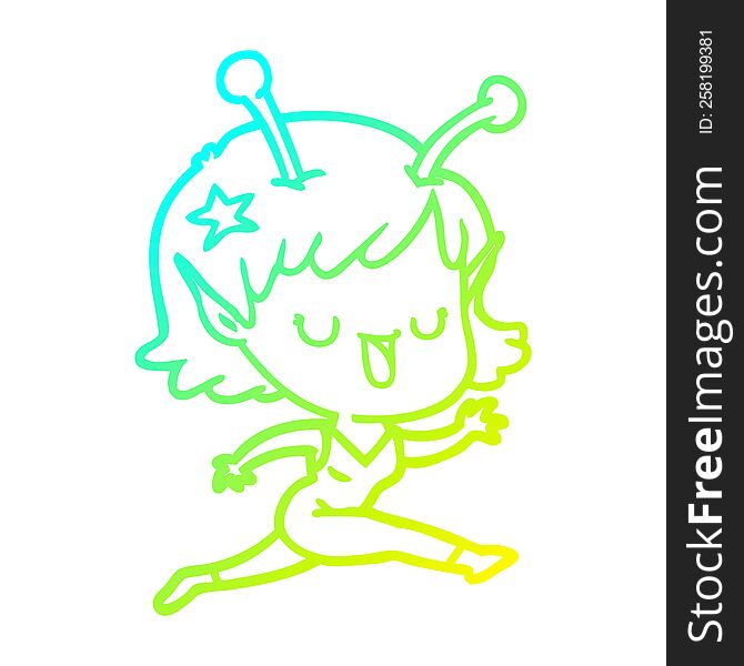 Cold Gradient Line Drawing Happy Alien Girl Cartoon Laughing