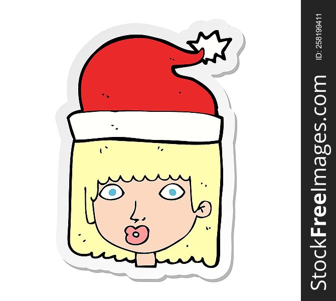 sticker of a cartoon woman wearing santa hat
