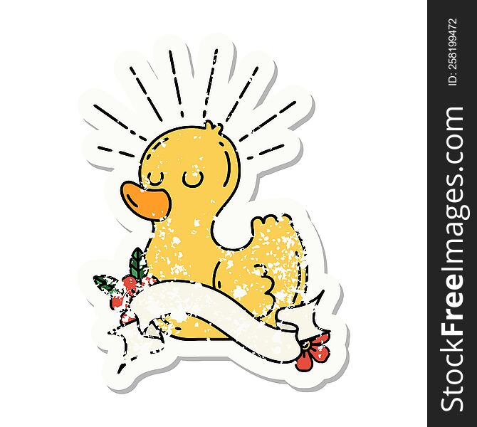 Grunge Sticker Of Tattoo Style Rubber Duck