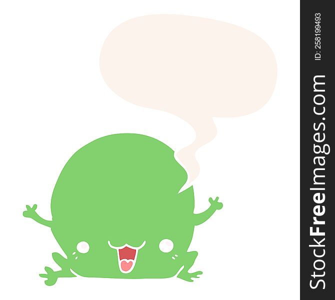 cartoon frog with speech bubble in retro style