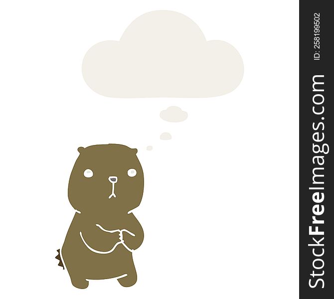 cartoon worried bear with thought bubble in retro style