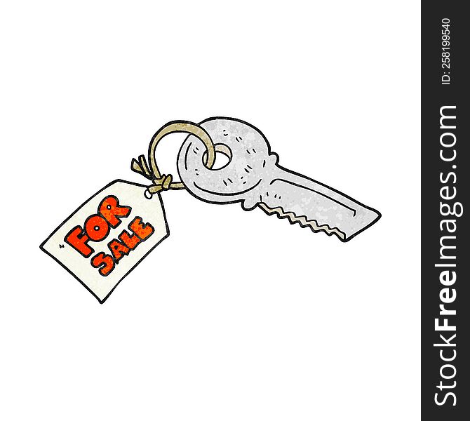 freehand textured cartoon house key with for sale tag
