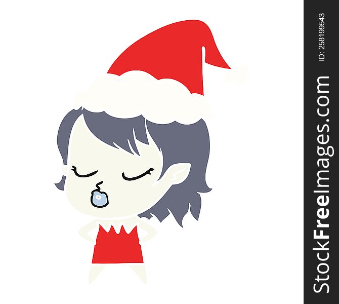 cute hand drawn flat color illustration of a vampire girl wearing santa hat