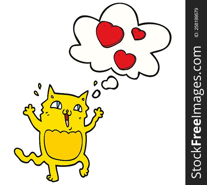 cartoon cat crazy in love with thought bubble