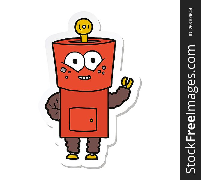 sticker of a happy cartoon robot waving hello