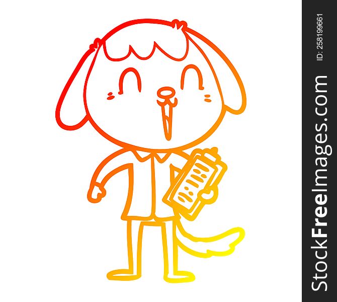 warm gradient line drawing of a cute cartoon dog wearing office shirt