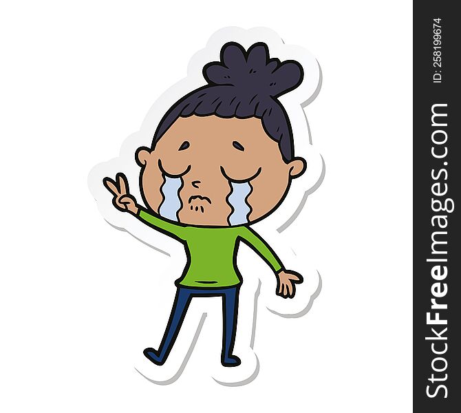 Sticker Of A Cartoon Crying Woman