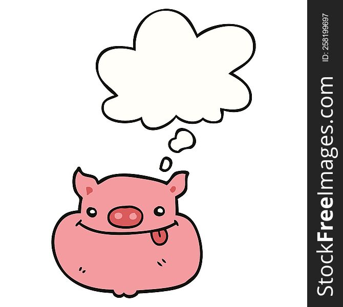 Cartoon Happy Pig Face And Thought Bubble