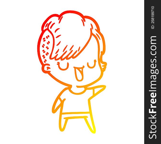 warm gradient line drawing cute cartoon girl with hipster haircut