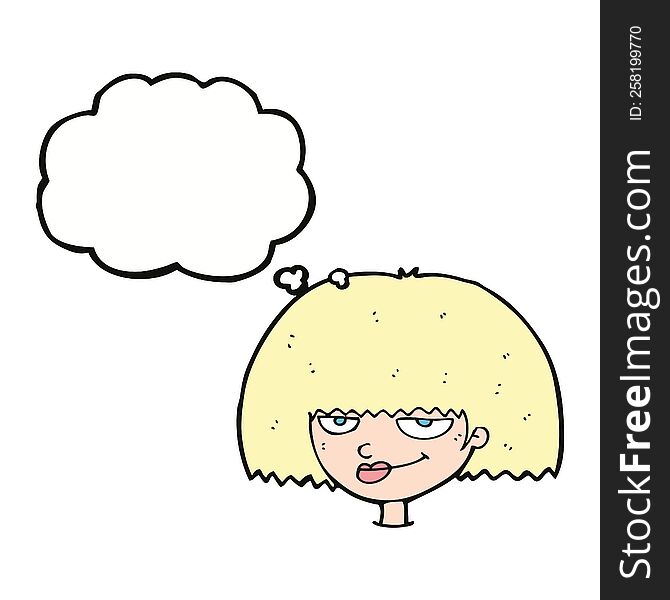 Cartoon Mean Female Face With Thought Bubble