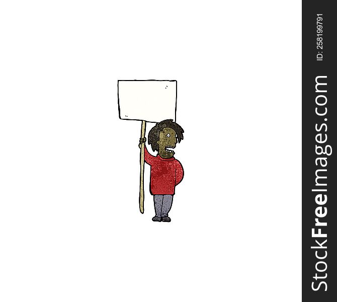 cartoon man with placard