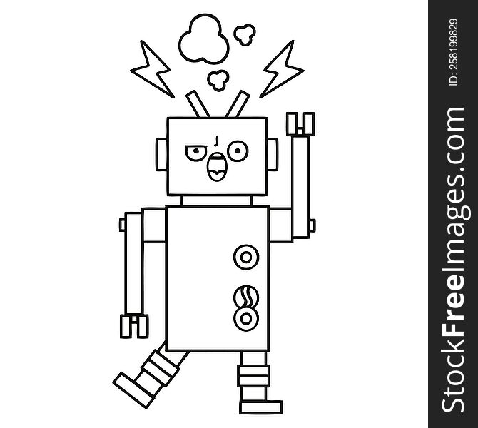 line drawing cartoon of a broken robot