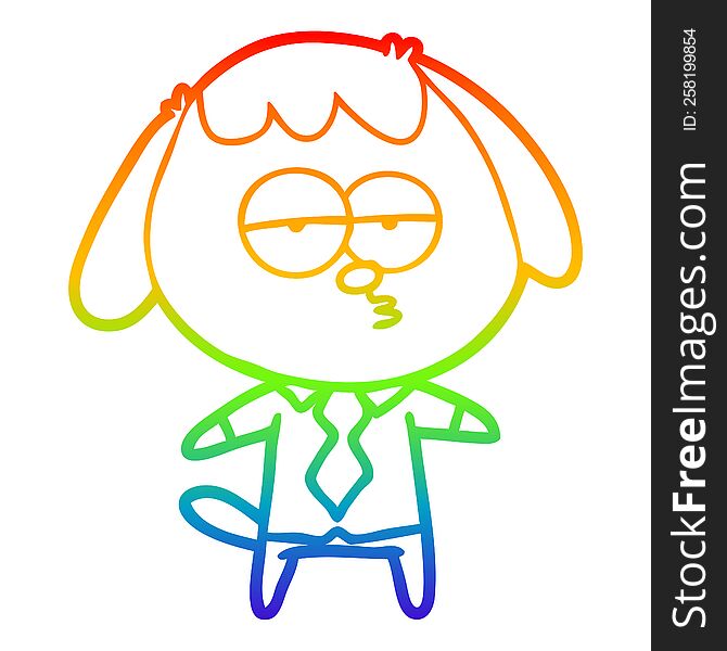 rainbow gradient line drawing of a cartoon bored dog in office clothes