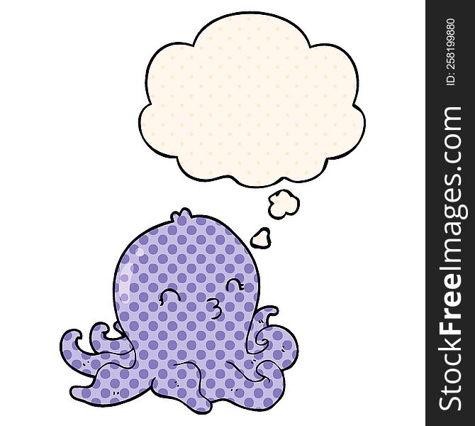 cartoon octopus with thought bubble in comic book style